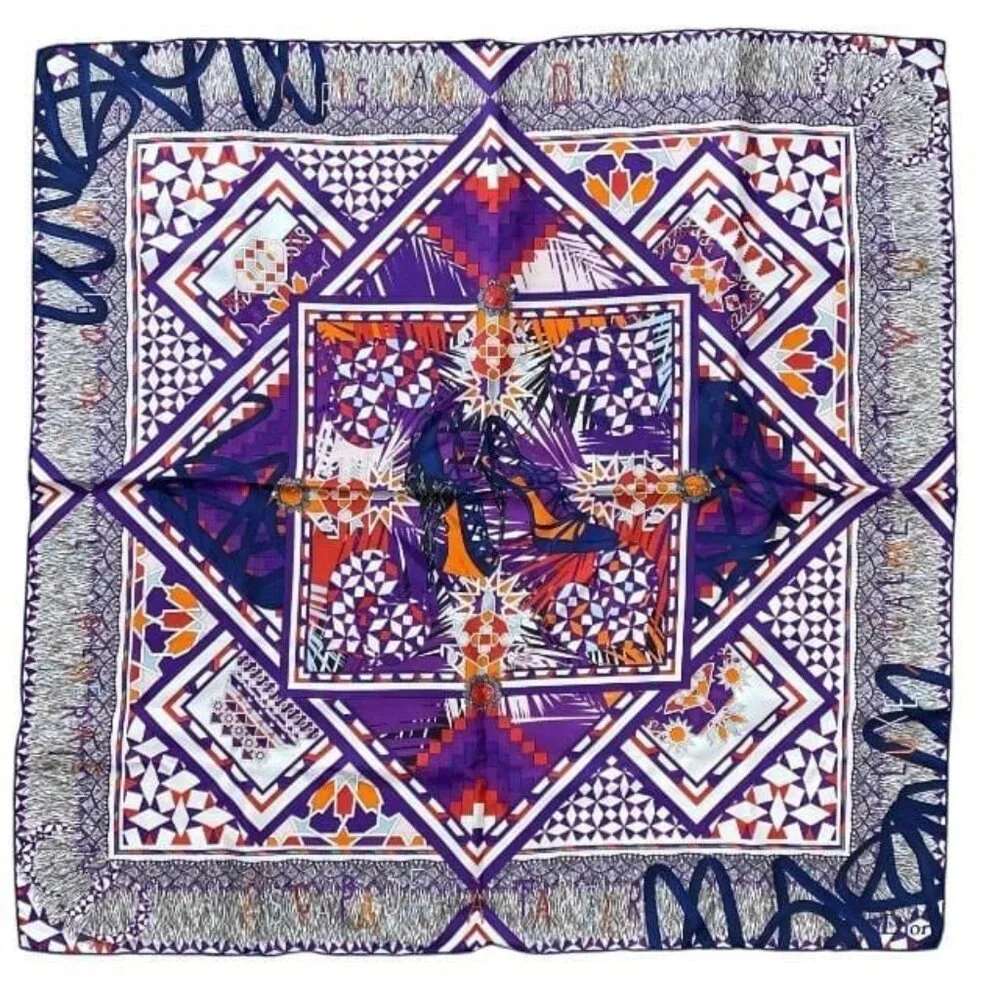Christian Dior Stole Shawl Scarf Accessories Small Silk Pattern Purple Multicolo